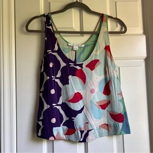 Diane Von Furstenberg Silk Purple Red Sleeveless Crop Tank Top